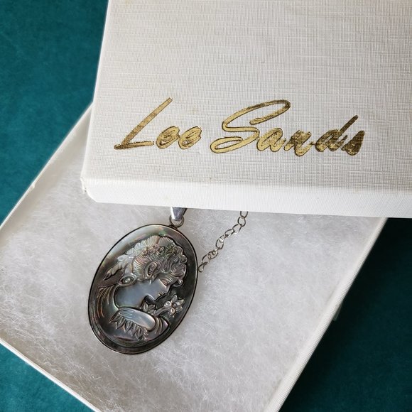 Vintage Lee sands abalone carved cameo fw pearls - Picture 6 of 7